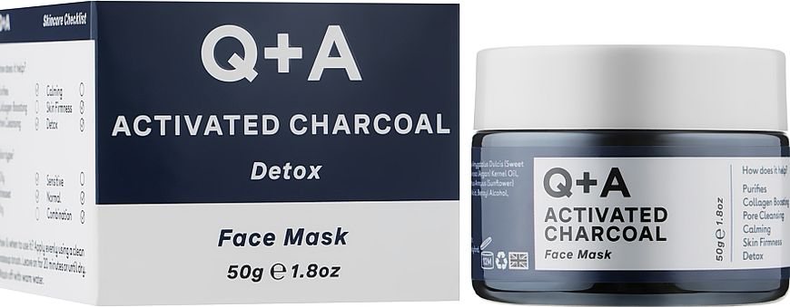 Маска для обличчя "детокс" з активованим вугіллям Q+A Activated Charcoal Face Mask в каталозі BeautyMuse